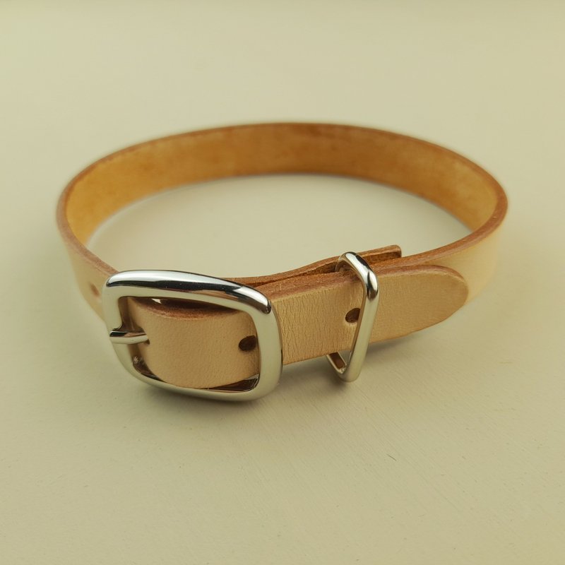 QLINE猫咪宠物牛皮项圈 颈圈 手作皮件 猫猫专用 可加购吊牌及礼 - 项圈/牵绳 - 真皮 橘色