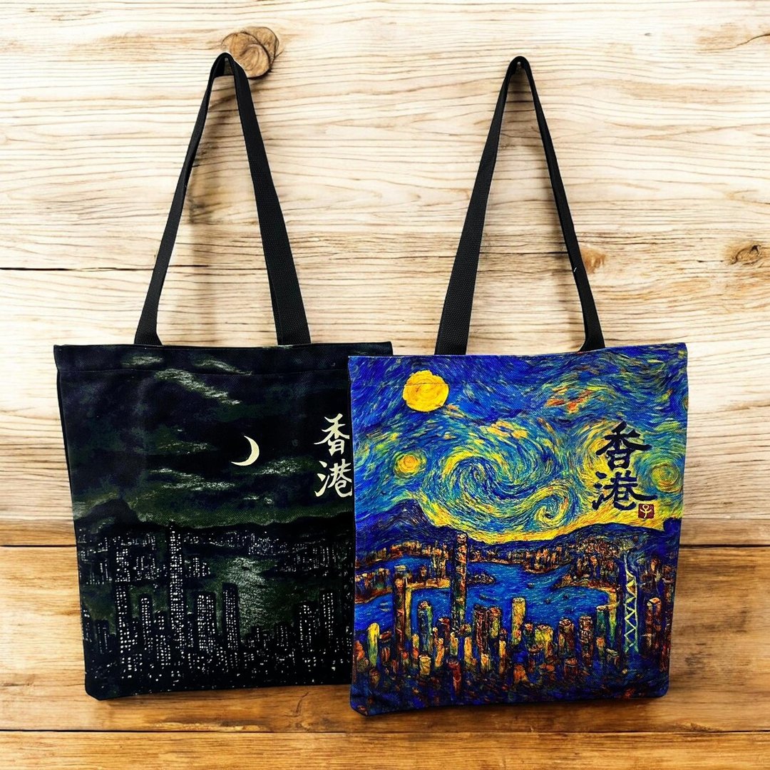 【Tote Bag - 手绘图画】梵高香港 - 侧背包/斜挎包 - 棉．麻 