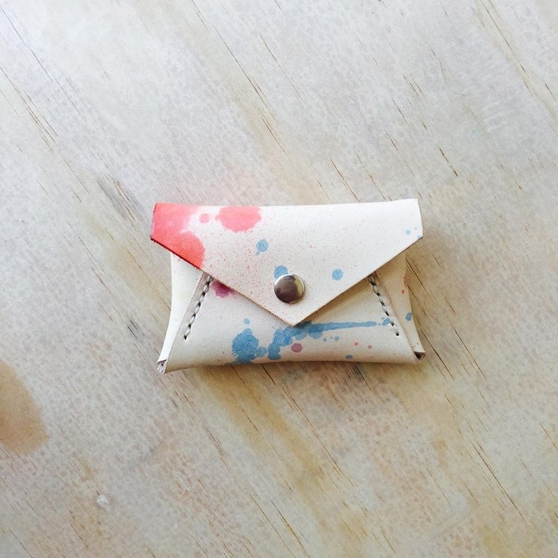 彩色 泼墨 信封型零钱包 毕业礼物 随身碟收纳 嗅皮手作 - 零钱包 - 真皮 多色
