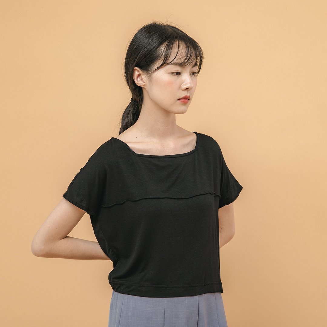 Crystal_澄澈方领上衣_20SF007_黑 - 女装上衣 - 棉 黑色
