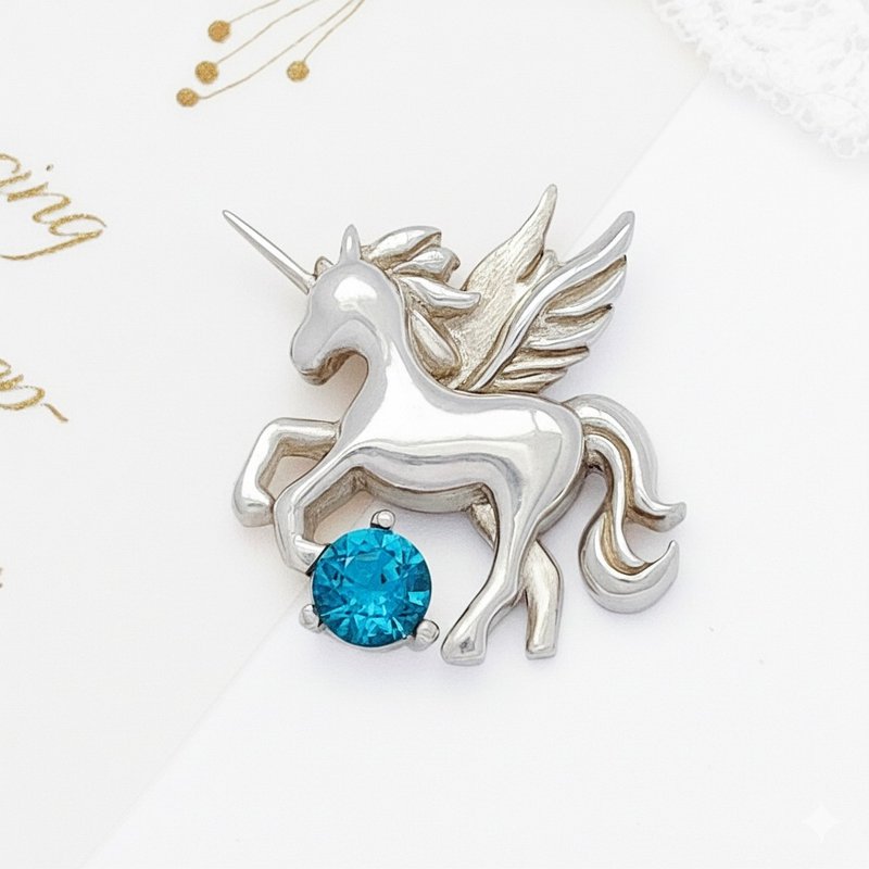 独家原创设计 手工制 925纯银项链 飞马独角兽项链 拓帕石 托帕石 - 项链 - 纯银 