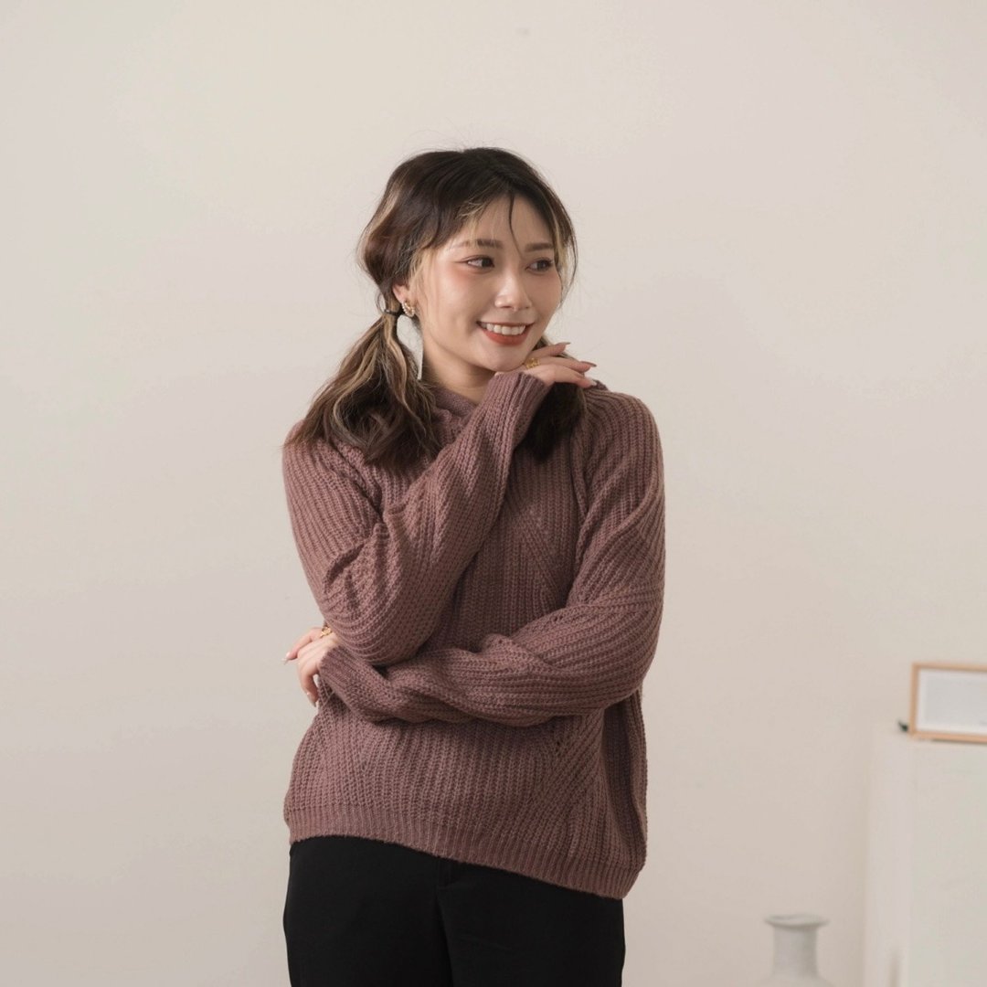 毛海连帽针织 四色 - 女装针织衫/毛衣 - 聚酯纤维 咖啡色