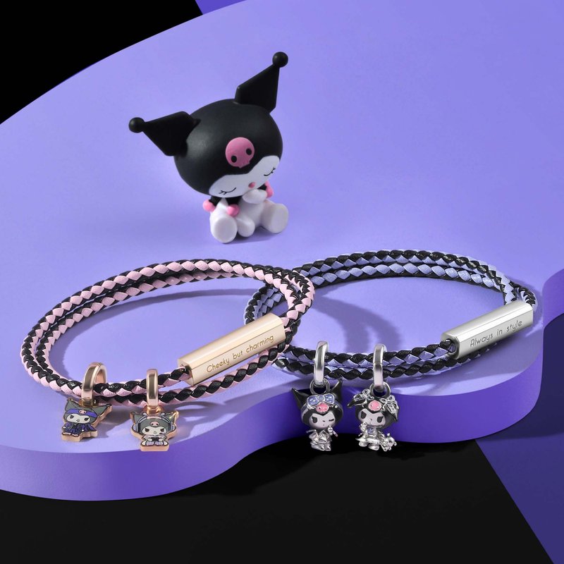 Kuromi 特别版 定制化刻字 限量色编织皮革手环 (2色) - 手链/手环 - 真皮 黑色