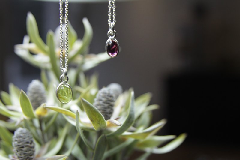 质感天然石锁骨链 (黄.紫.蓝.白.绿.红) 纯银礼物 - 锁骨链 - 宝石 多色