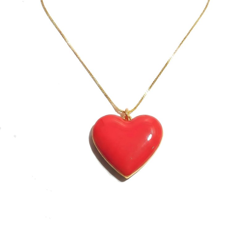 随心而行 • 爱心双面项链 /红&黑色 - 项链 - 珐琅 红色