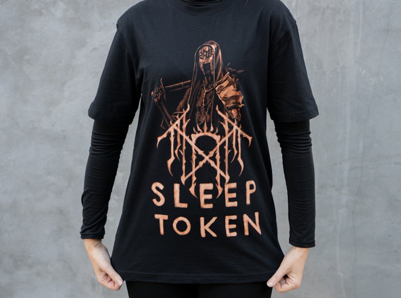 定制化黑色 T 恤 漂白涂鸦 Sleep Token 粉丝艺术 - 中性连帽卫衣/T 恤 - 棉．麻 黑色
