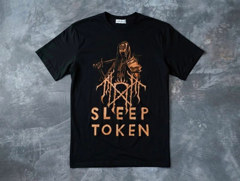 定制化黑色 T 恤 漂白涂鸦 Sleep Token 粉丝艺术 - 中性连帽卫衣/T 恤 - 棉．麻 黑色