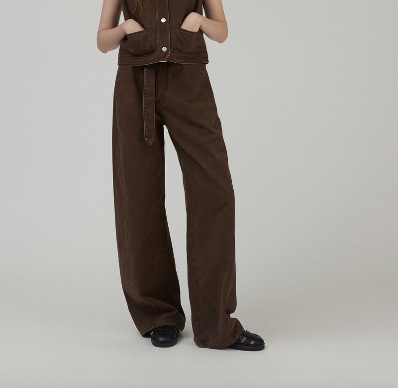 复古vintage 立体斜纹高腰牛仔裤 - 女装长裤 - 其他材质 咖啡色