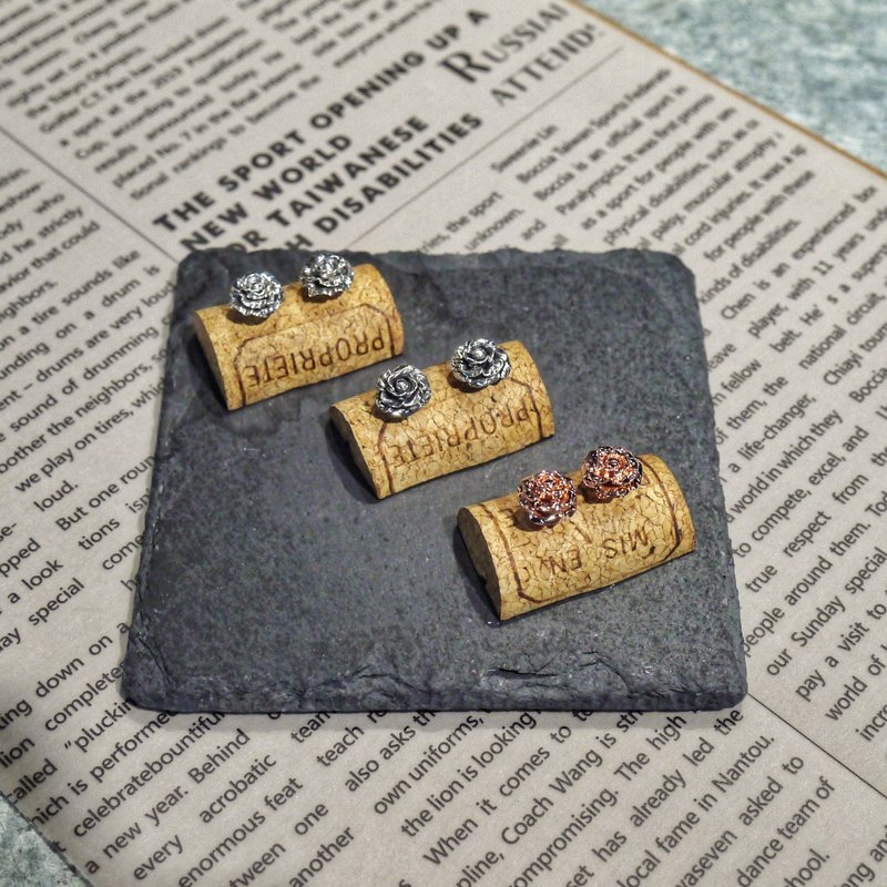 【玫瑰花】耳环  情人节礼物 - 耳环/耳夹 - 纯银 银色