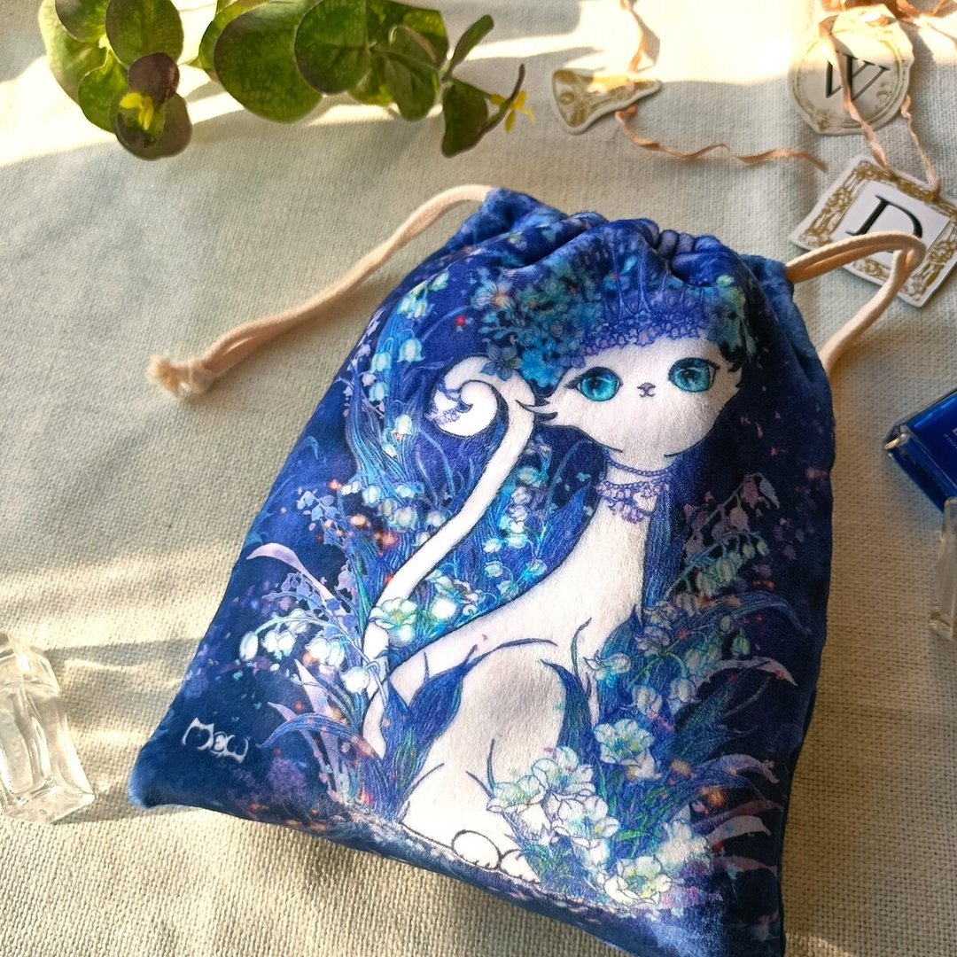 束口袋 | 法兰绒  - 高贵女王猫 - 化妆包/杂物包 - 其他材质 蓝色
