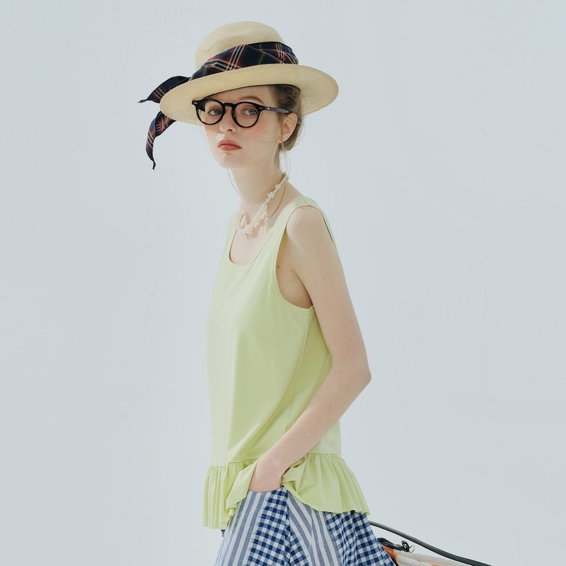 花边下摆绿色无袖上衣 / 背心 - 女装背心 - 其他材质 绿色