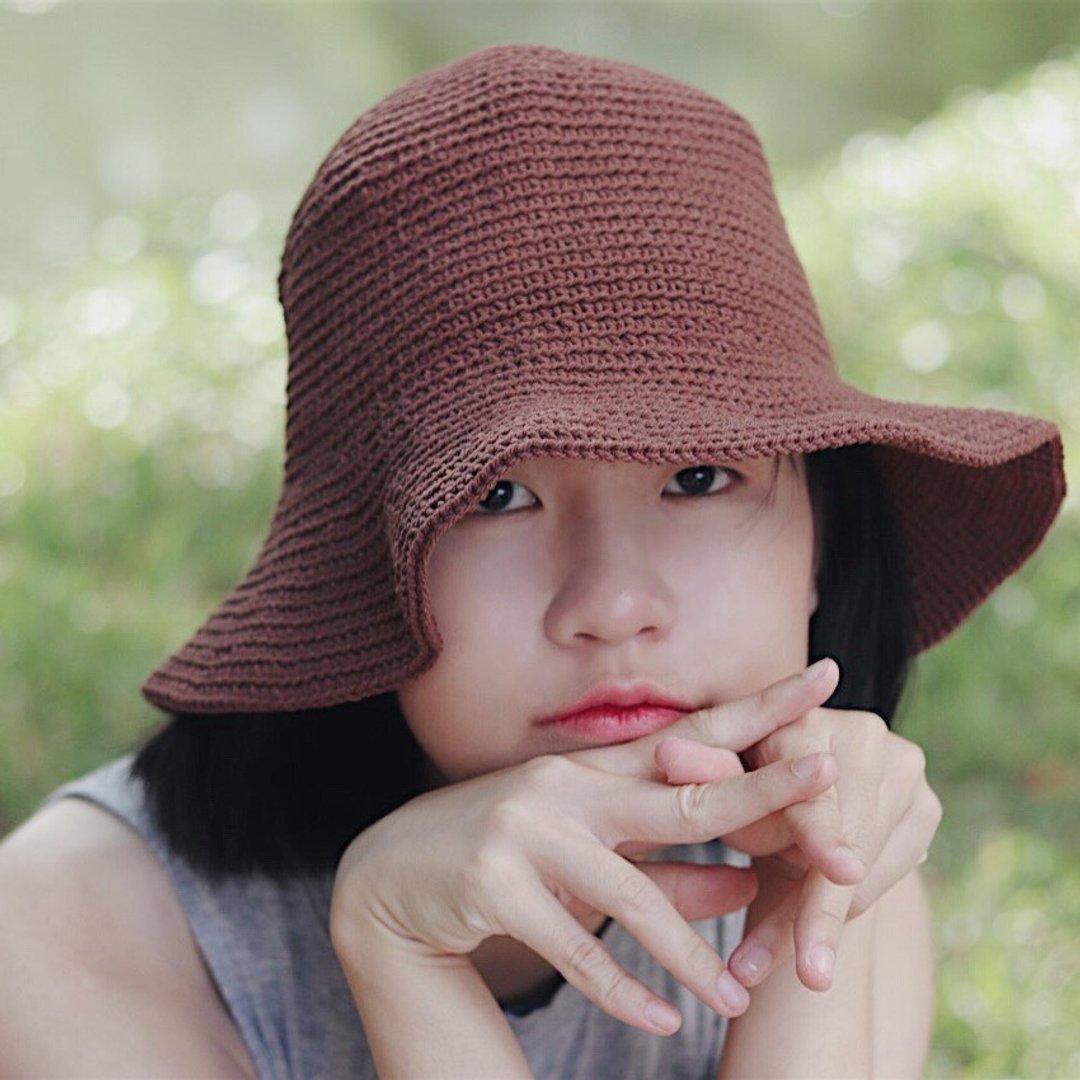 Summer redcheeks crochet hat cap - Brown Color - 帽子 - 棉 咖啡色