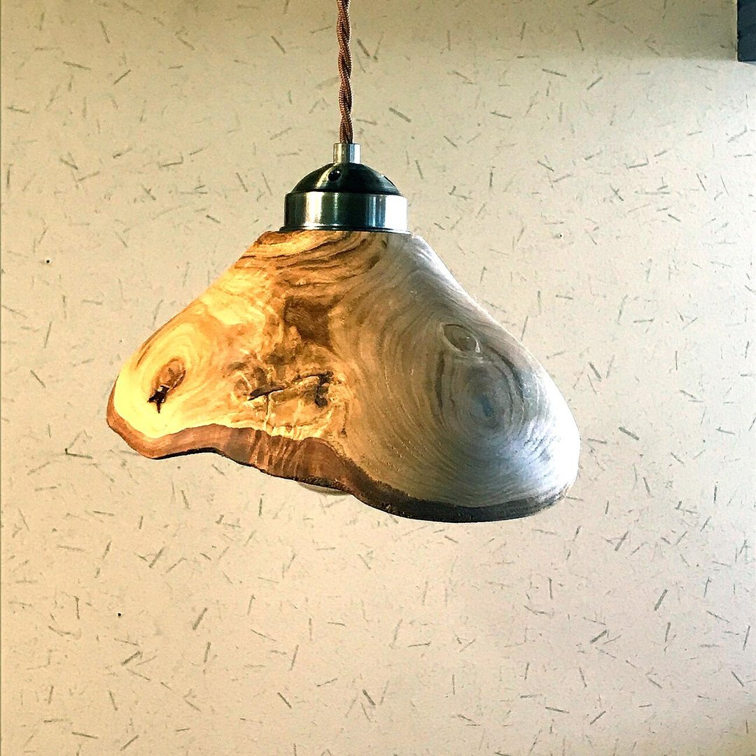 Raw chestnut pendant light with branches and bark - 灯具/灯饰 - 木头 咖啡色