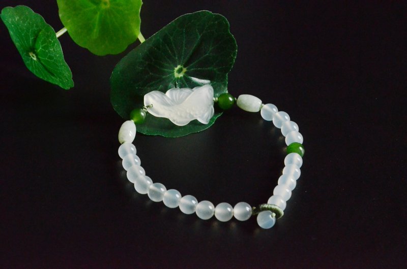 【冰戏】天然南红荔枝冻岫玉游鱼碧玉手串 - 手链/手环 - 宝石 