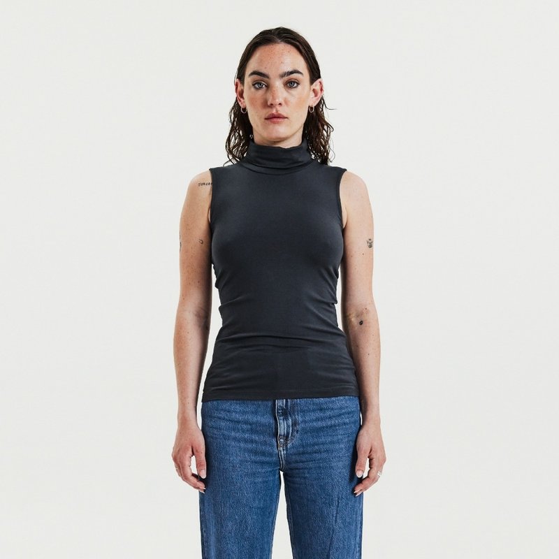 Bread & Boxers 女用无袖高领上衣 - 烟熏灰 - 女装背心 - 棉．麻 灰色