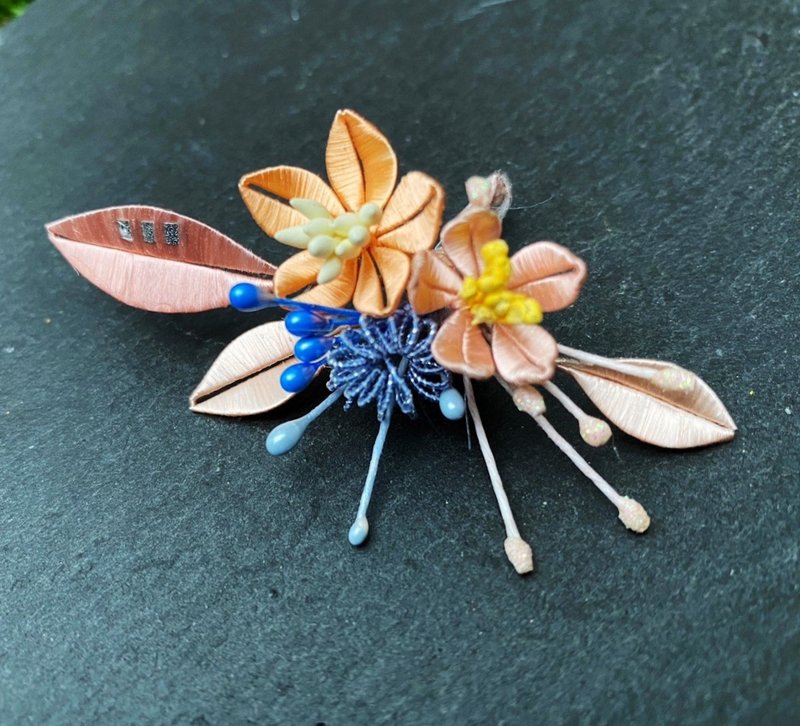 翼艺缠花福饰-缠花-双花圆满(别针、胸针、发夹、发插) - 胸针 - 丝．绢 粉红色