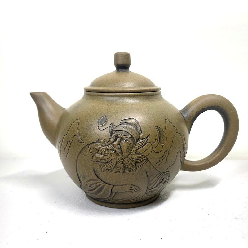 台湾【段泥】雕刻钟馗(去恶存善)窑变壶 - 茶具/茶杯 - 陶 卡其色
