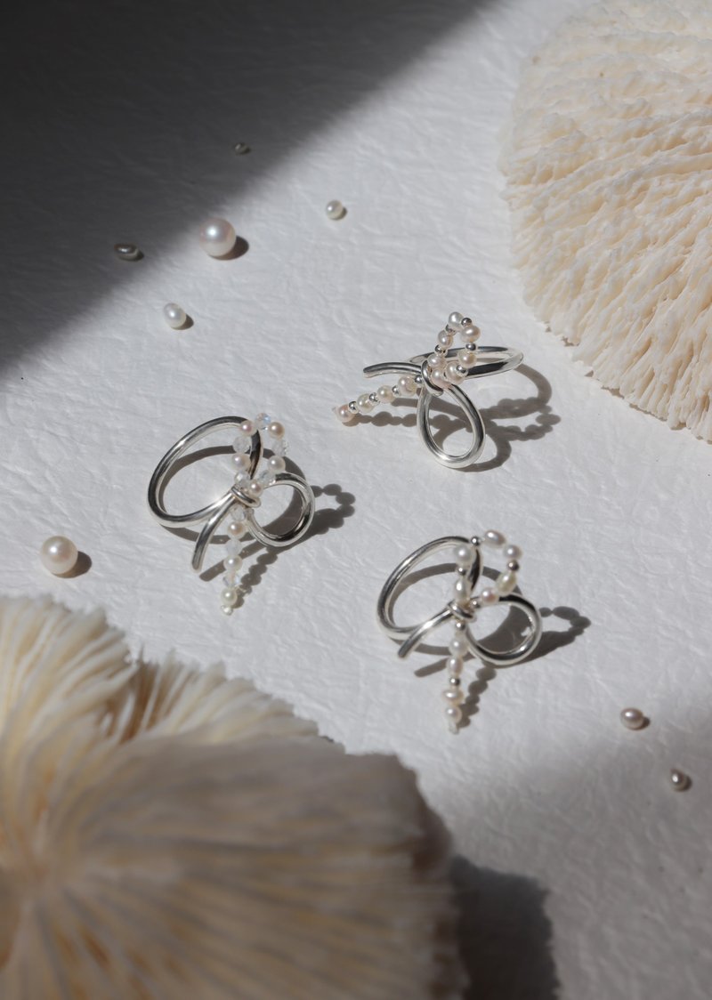 半分 I 纯银蝴蝶结戒指 - 戒指 - 纯银 银色