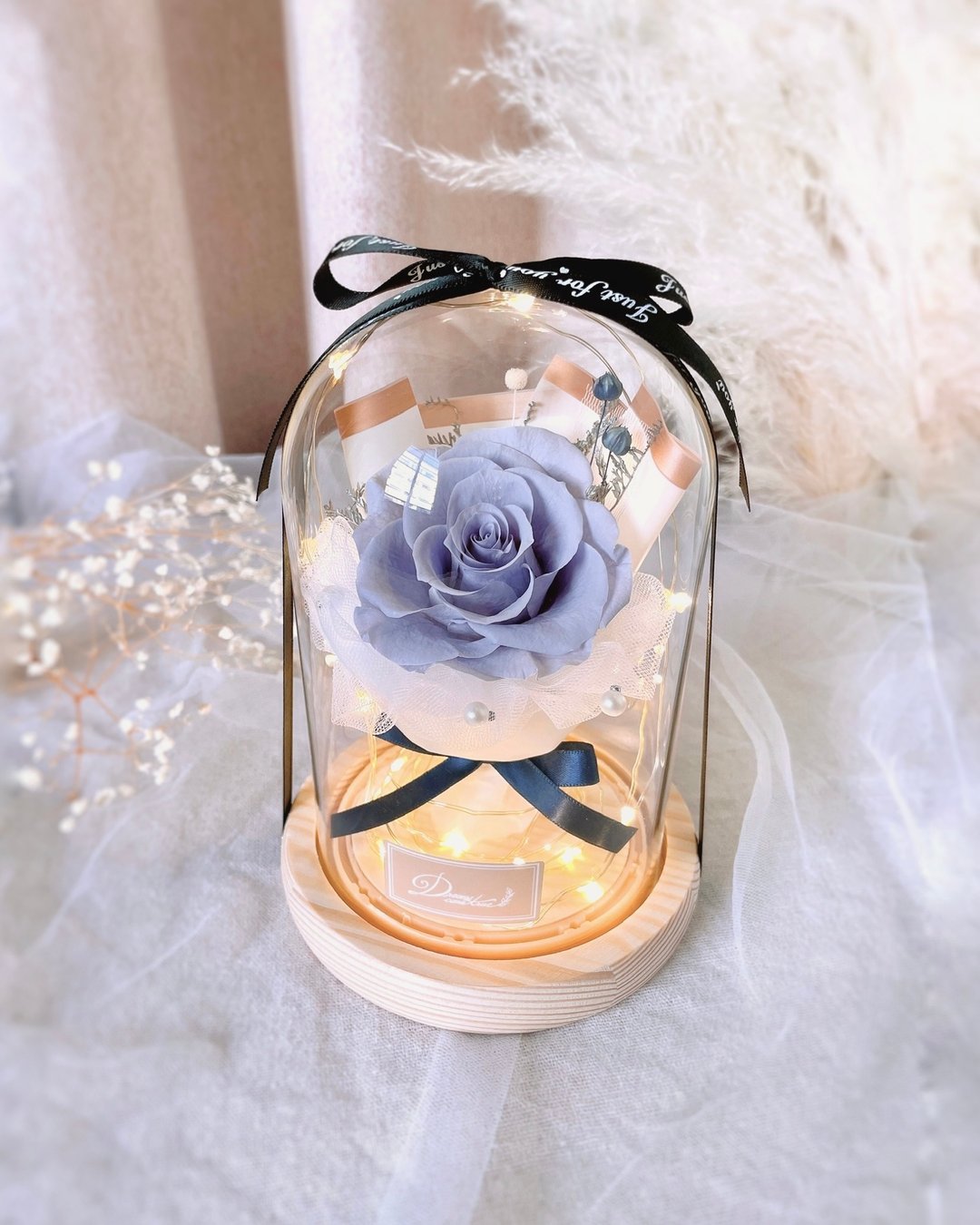 永生花玻璃盅-粉雾蓝 l 日本玫瑰 永生花玻璃罩 干燥花 情人节 - 干燥花/捧花 - 植物．花 蓝色