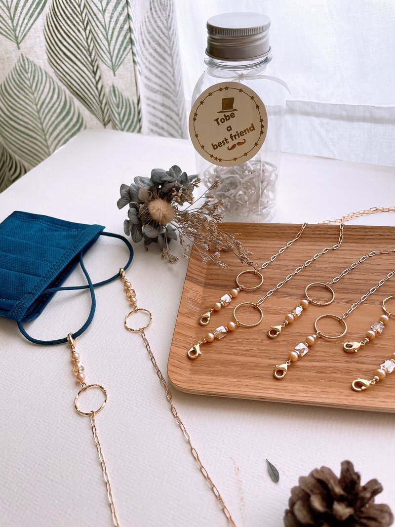 金属花圈口罩链【防疫时尚口罩链、眼镜链多用途】施华洛世奇水晶 - 长链 - 其他金属 金色