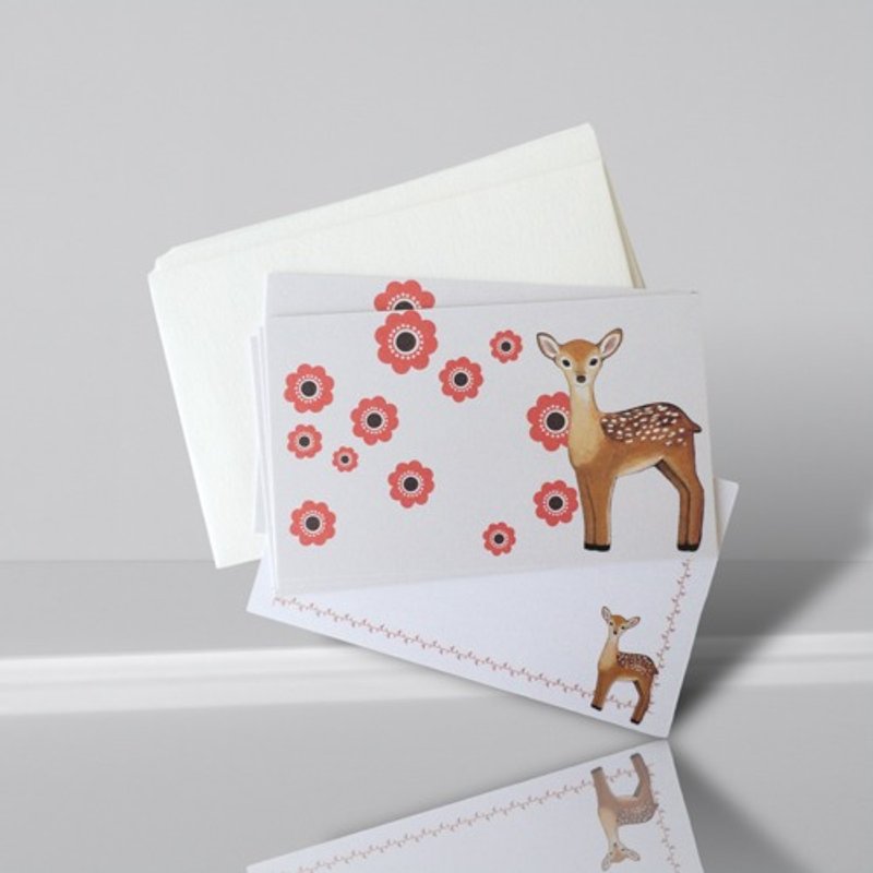 留言卡信封组 (小鹿花朵图案) - 卡片/明信片 - 纸 