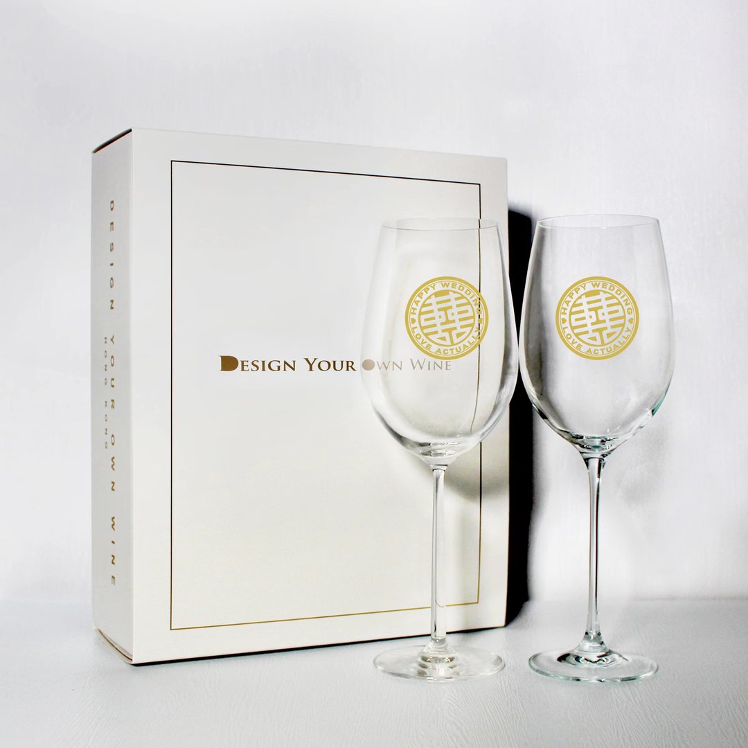 定制化| 双喜红酒对杯 结婚礼物情侣礼物纪念礼物 包含名字日期 - 酒杯/酒器 - 玻璃 