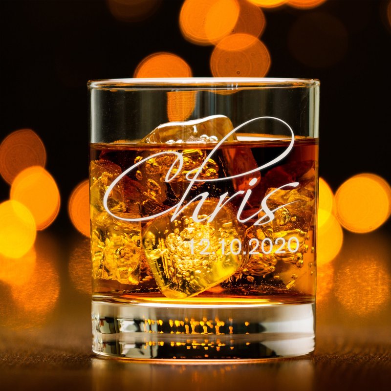 生日 男友礼物|名字定制威士忌对杯 - 玻璃杯 - 玻璃 透明