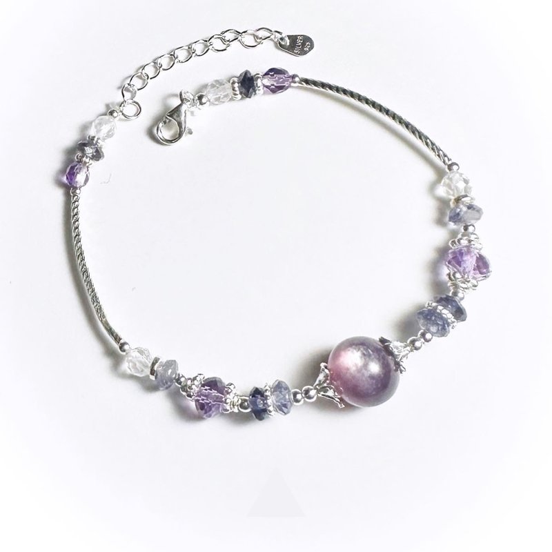 HLW-月下许愿藤-紫水晶.堇青石.月光石-纯银设计款手链 - 手链/手环 - 银 紫色