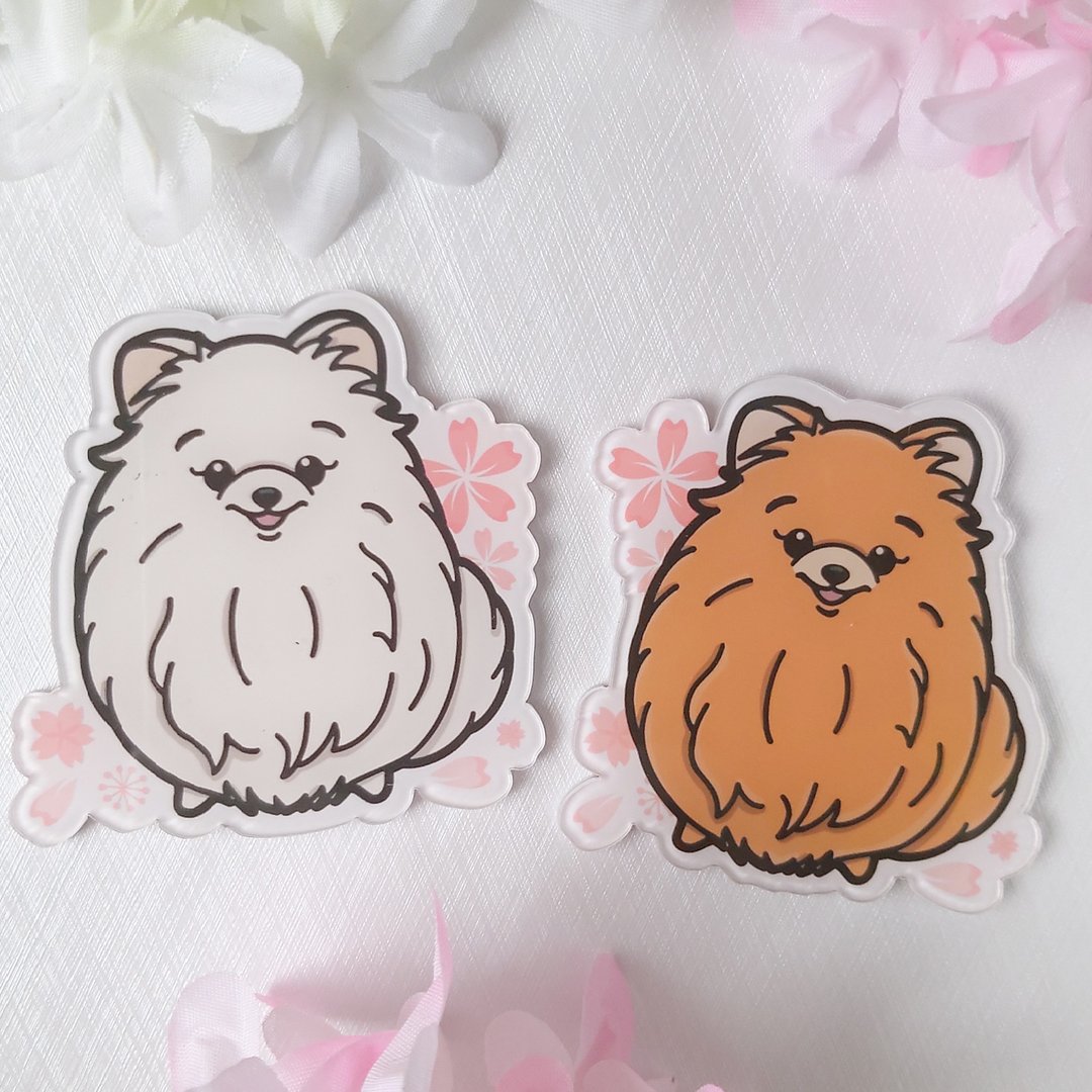 博美犬 松鼠狗 白松樱花防水磁铁 磁石贴 - 冰箱贴/磁贴 - 塑料 粉红色