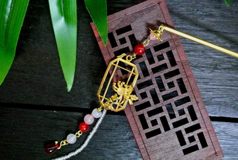 四君子发簪(菊)-适合当新手簪 - 发饰 - 铜/黄铜 红色