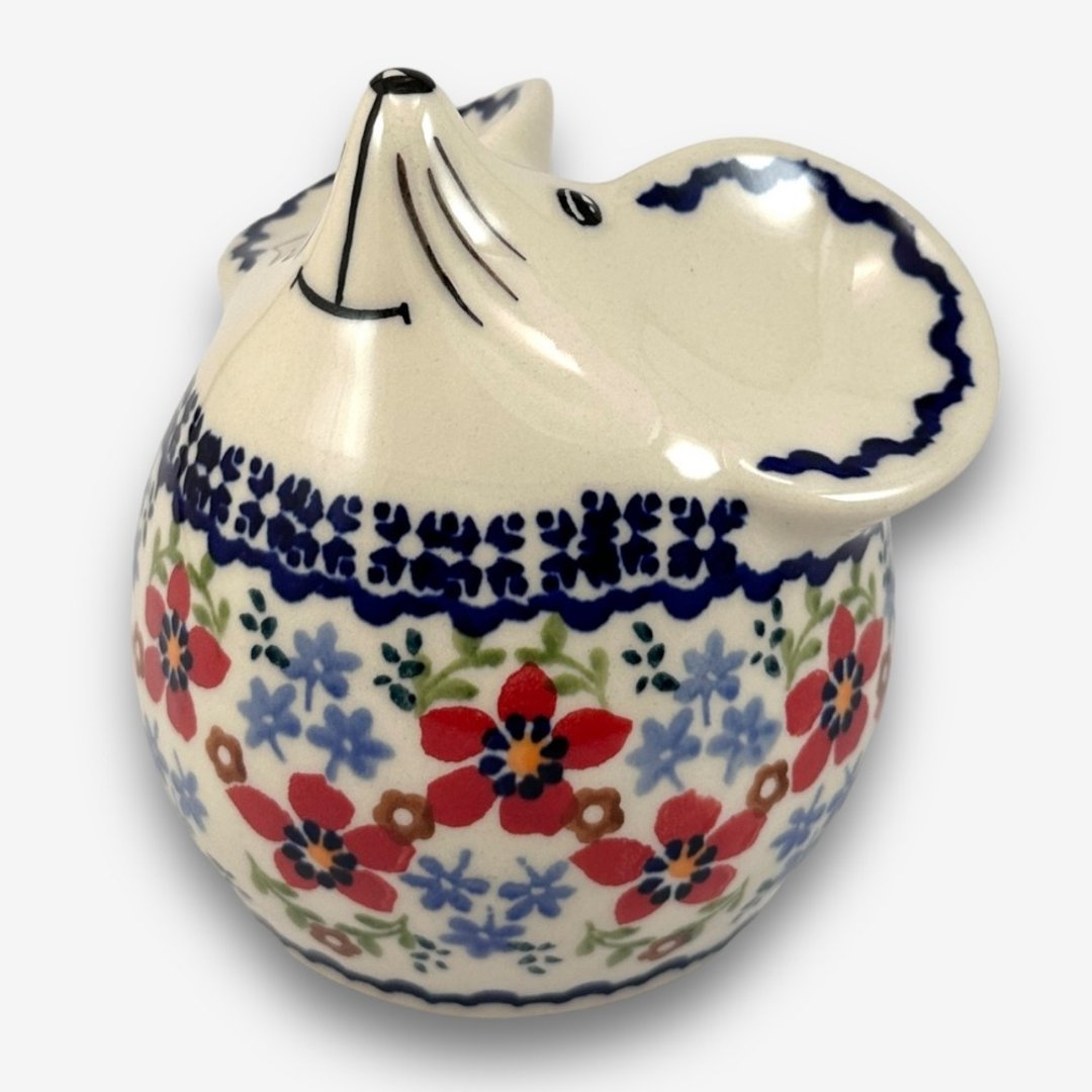 波兰手绘手工陶-老鼠存钱筒 11cm 春日小花系列 入门款 - 储蓄罐 - 陶 白色