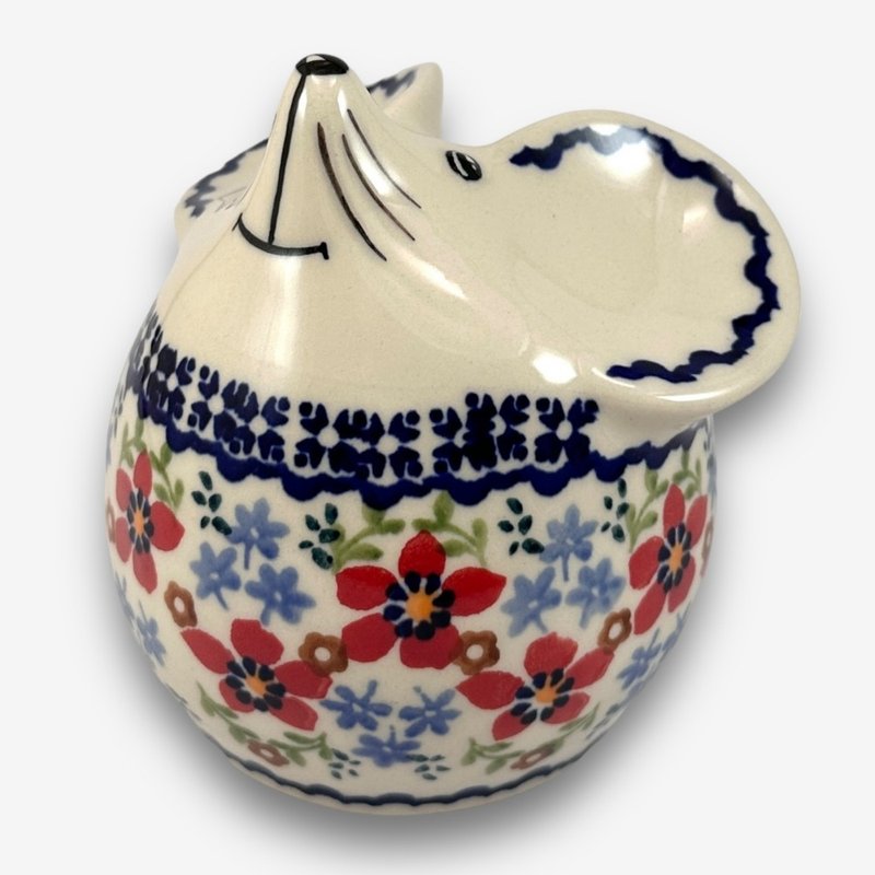 波兰手绘手工陶-老鼠存钱筒 11cm 春日小花系列 入门款 - 储蓄罐 - 陶 白色