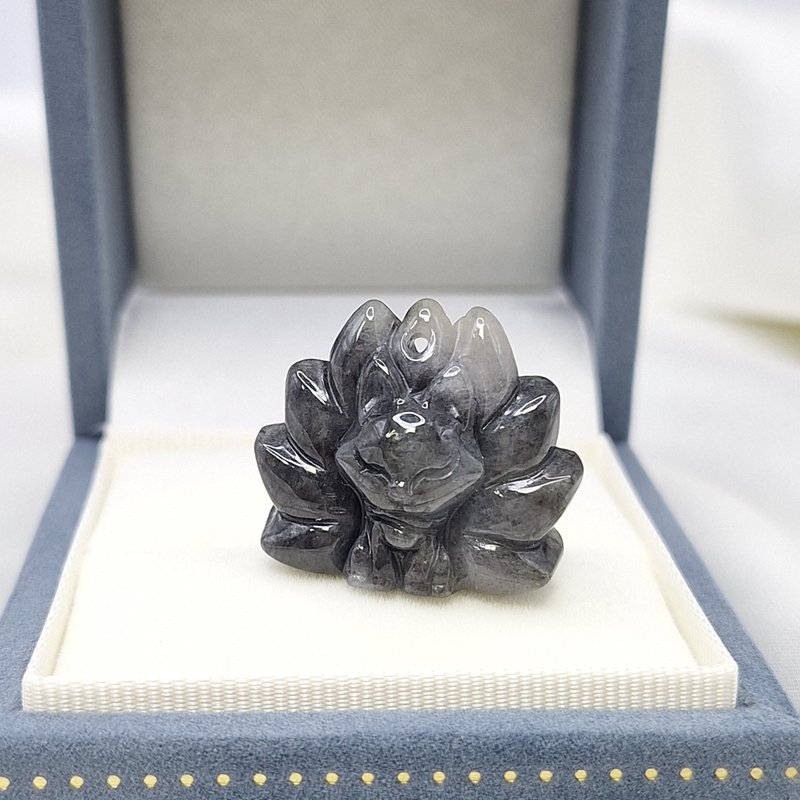 冰乌鸡 九尾狐吊坠 牌件 玉坠 | 天然缅甸玉A货翡翠 - 项链 - 玉石 