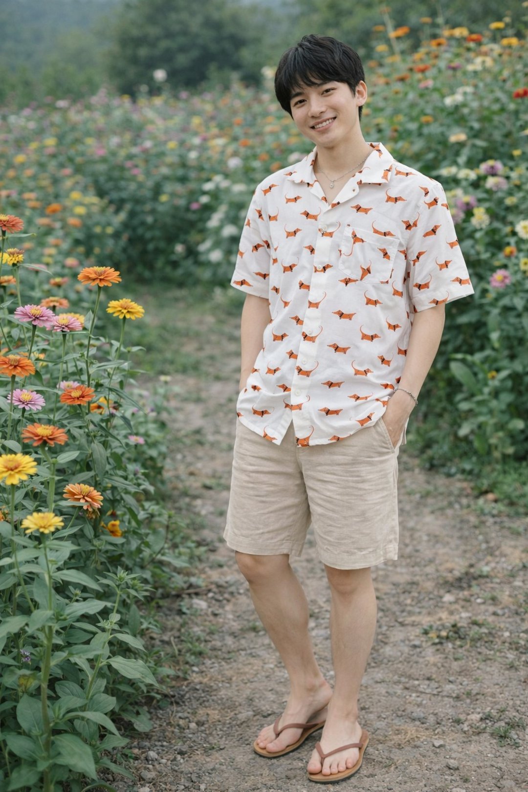 Unisex Cotton Short Sleeve Shirt with Animal Print - 男装衬衫 - 棉 多色