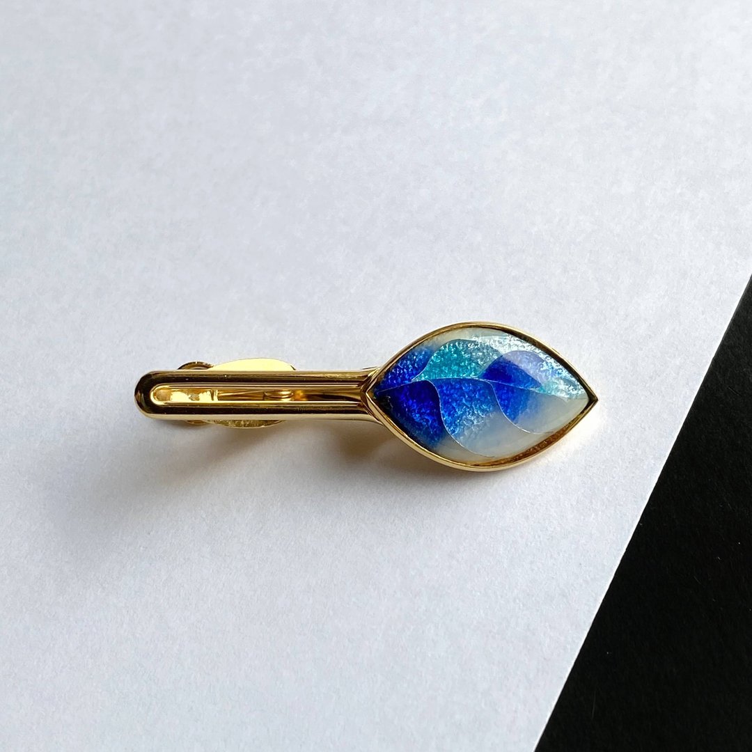 Leaf [Sapphire Blue] Cloisonne Tie Clip Pure Silver Wired Cloisonne - 领带/领带夹 - 其他材质 蓝色