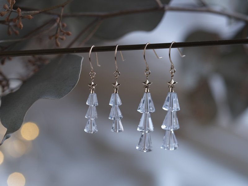 K10黄金 可选尺寸石英树耳钉 迷你圣诞树 - 耳环/耳夹 - 其他金属 金色