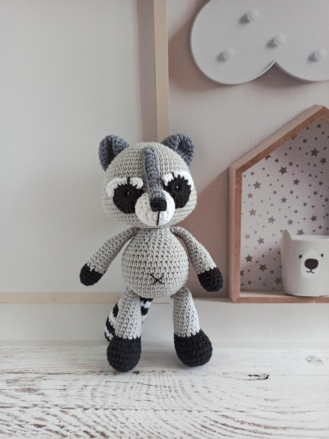 Crochet raccoon, stuffed toys animals, gift for kids, first toy,birthday present - 玩具/玩偶 - 棉 灰色