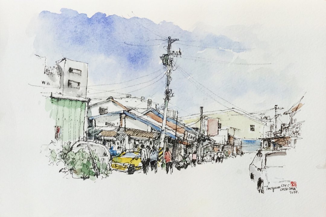 八德重庆街/手绘原作/淡彩/赠送画框 - 海报/装饰画/版画 - 纸 咖啡色