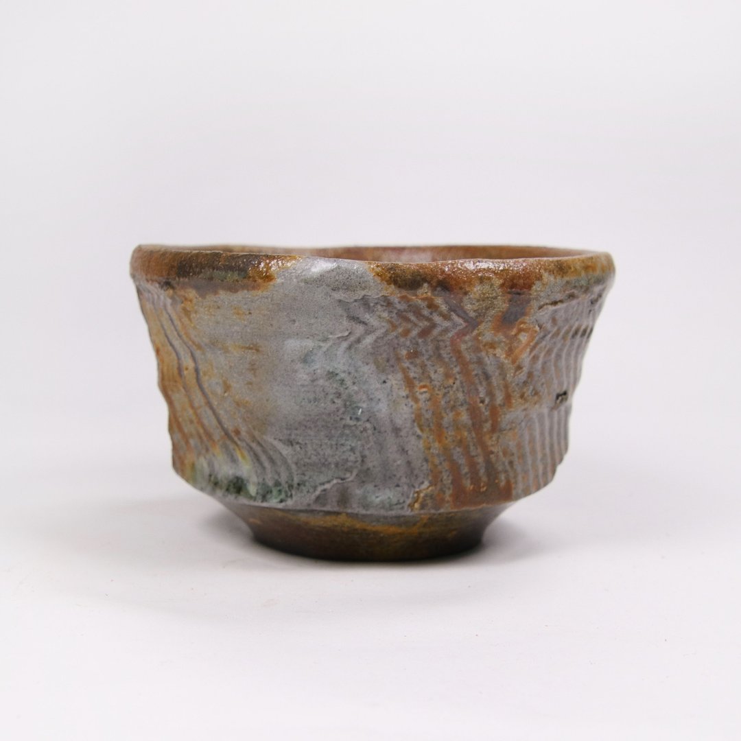 明芽窑 l日式古意柴烧水纹落灰备前茶碗 陶器 陶艺品 茶具 H6 - 茶具/茶杯 - 陶 咖啡色