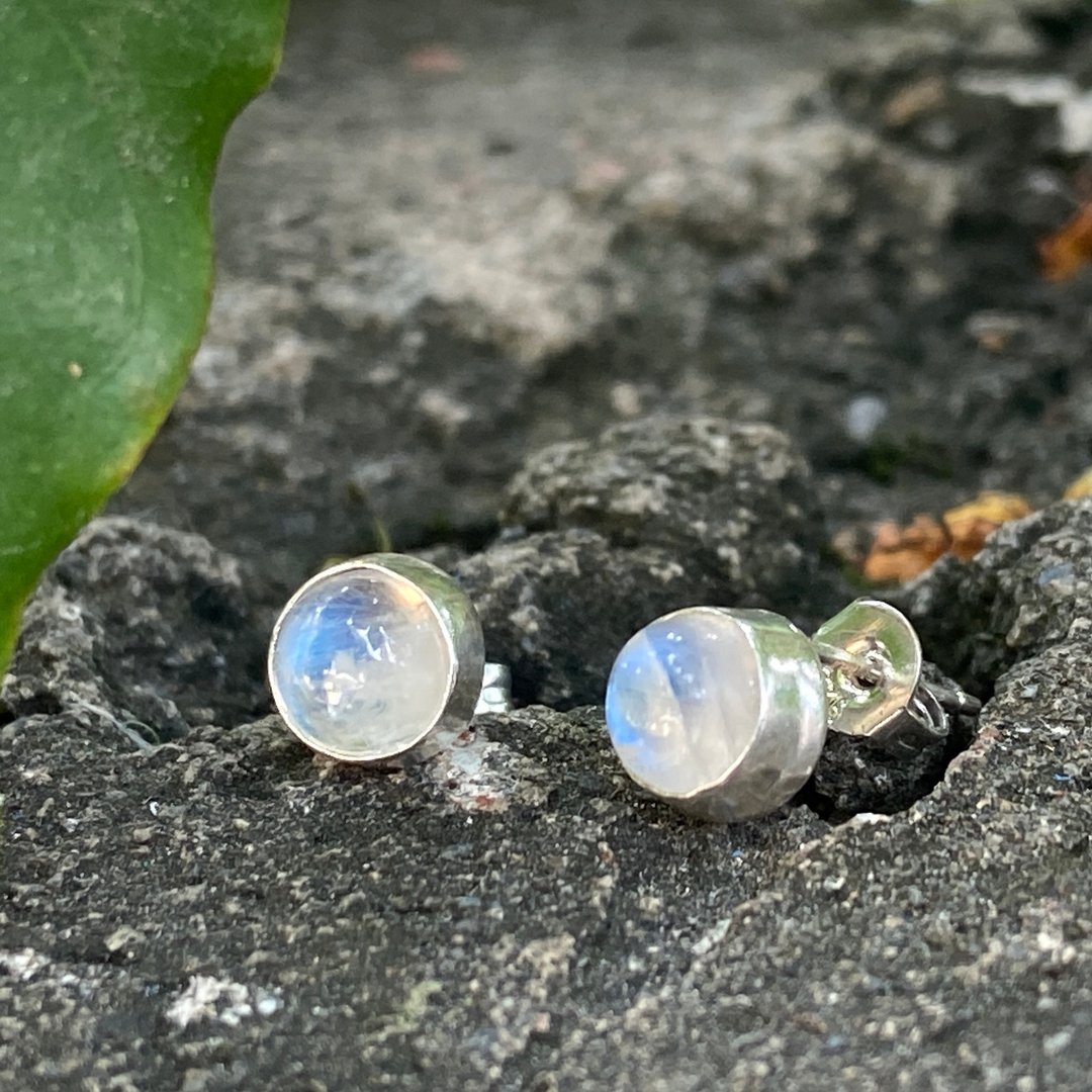 纯银  不完美 月光石 耳针 S118 - 耳环/耳夹 - 纯银 银色
