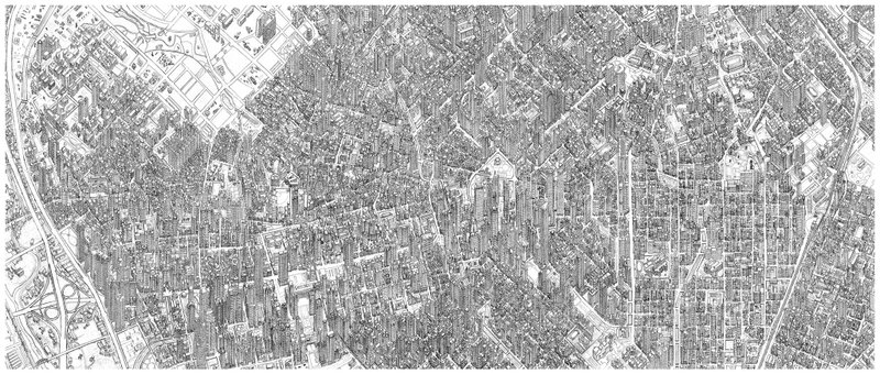 台中市手绘地图的艺术版画 大号和中号尺寸选项 - 墙贴/壁贴 - 纸 白色