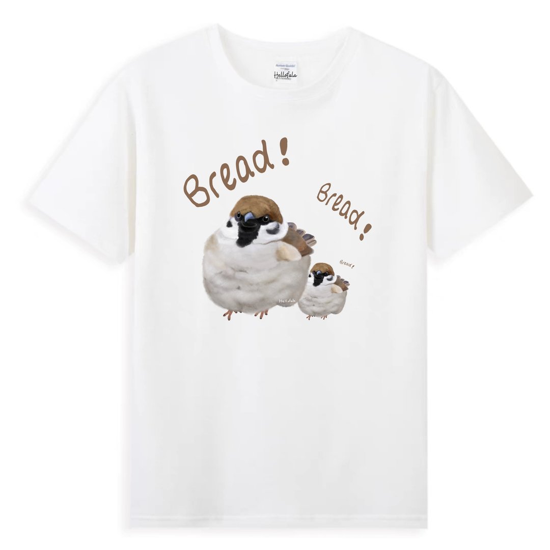 麻雀 自家绘画 短袖T恤 灰色卫衣 帽T 小鸟T-shirt Sparrow Bird - 中性连帽卫衣/T 恤 - 棉 白色
