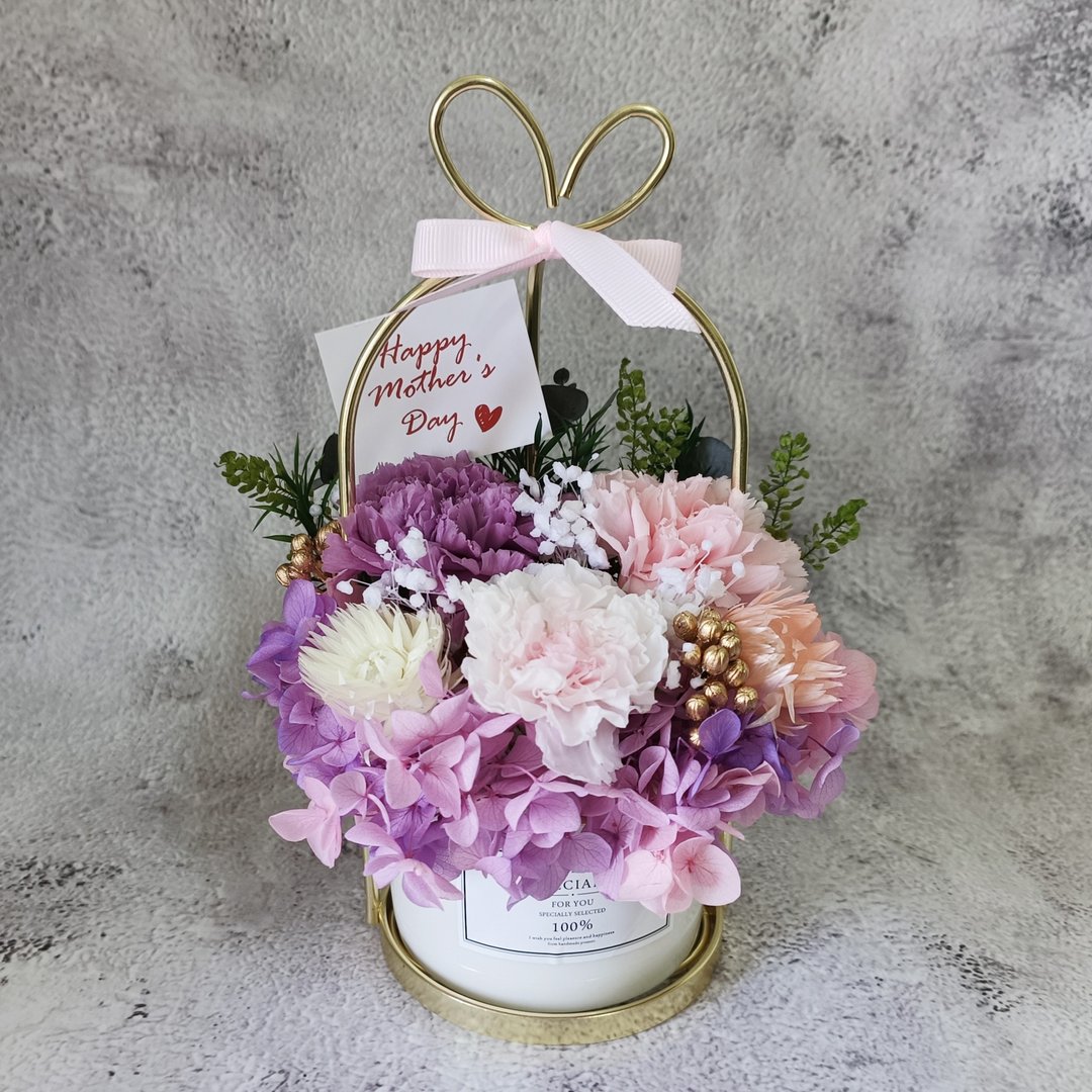 【Vivian】康乃馨 母亲节 永生花 盆花 桌花 - 干燥花/捧花 - 植物．花 粉红色