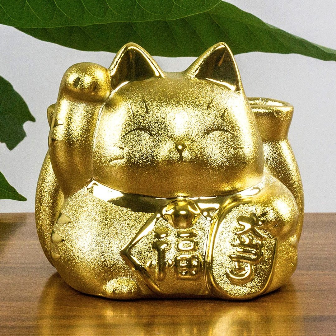 日本药师窑金福大当招财猫存钱罐摆件办公桌摆件笔简创意礼物日式 - 储蓄罐 - 陶 