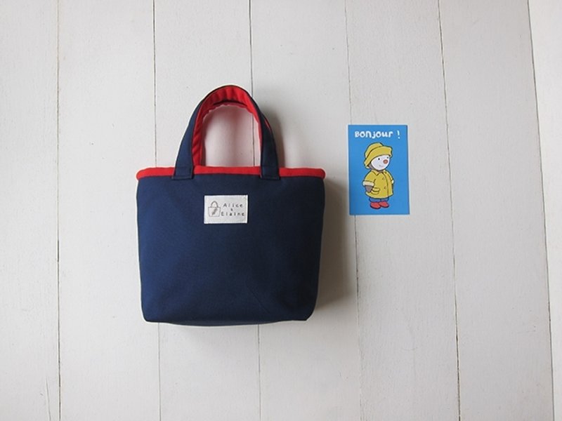 马卡龙系列-帆布小号托特包(海军蓝+胭脂红) - 手提包/手提袋 - 棉．麻 多色