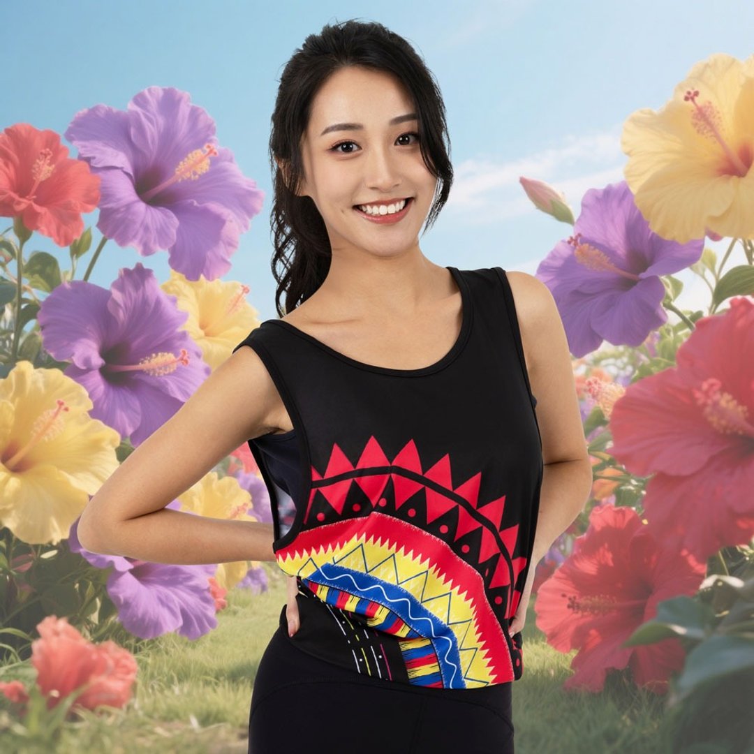 【花・盛开】虹彩布裙图腾凉感背心黑款(男女适用) - 男装背心 - 聚酯纤维 黑色