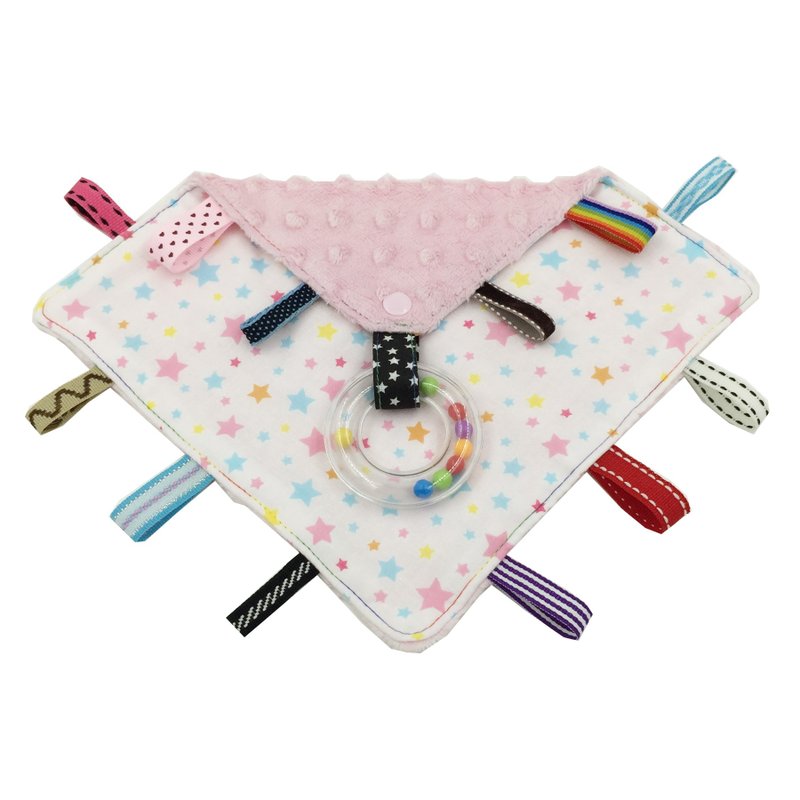 F2-手工2合1手摇铃标签安抚巾 可当奶嘴链 日本二重纱X2倍=4层 - 围嘴/口水巾 - 其他材质 