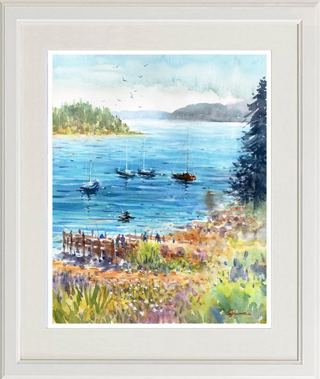 原创水彩画《平静的海湾2》 - 海报/装饰画/版画 - 纸 蓝色