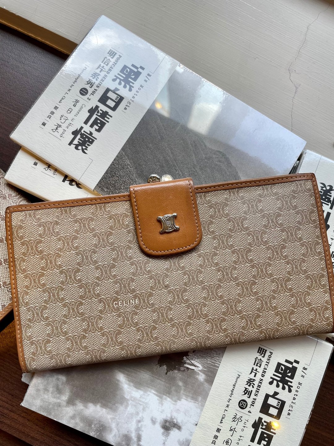 Celine中古米花长银包 - 皮夹/钱包 - 真皮 卡其色
