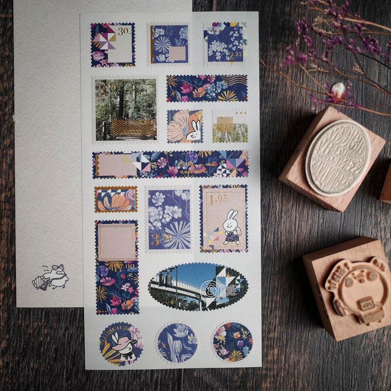 【邮票贴纸】日本千叶 琉璃绀 手帐烫金贴纸 - 贴纸 - 纸 蓝色